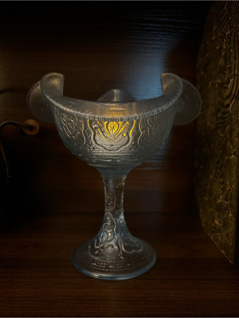 Vintage Fenton Persian Medallion Persian Velva Blue Glass Compote 1980s signed